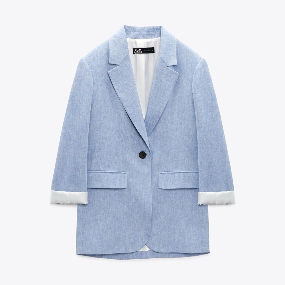 Zara Straight Cut Blue Blazer with Linen Oversized Fit